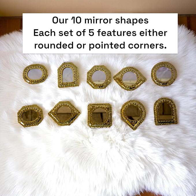 Set of 5 Small Decorative Wall Mirrors – Gold Brass Handmade Mirror Set | Octagon, Arched, Horizontal Oval, Square and Diamond Shapes | Living Room, Bedroom, Home wall Hanging Mirrors Decor - Image 9