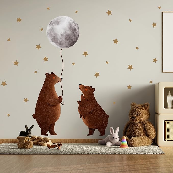 Animals Bear Wall Decal, Peel and Stick Nursery Animals Mural,Bears Stars and Moon Wall Stickers for Kids, Boys and Girls Room, Bedroom & Toddler Room Decor (Bear Stars and Moon Wall Decor) - Image 5