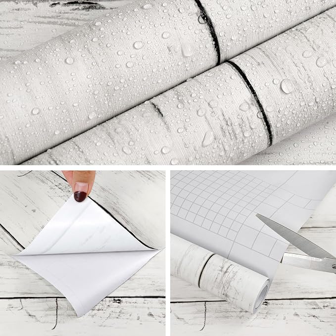 Peel and Stick Wallpaper 17.3" X 472" Vintage White Gray Wood Shiplap Wallpaper Peel and Stick Contact Paper Rustic Removable Self Adhesive Wood Wall Paper for Bedroom Bathroom Cabinets - Image 2