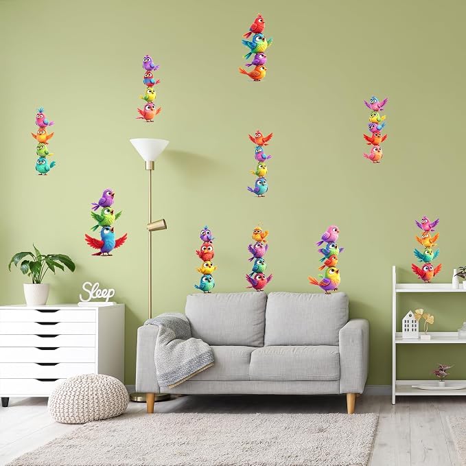 10P Funny Colorful Birds Vinyl Decals on Branch Wall Car Home for Girl Boys | Easy to Peel and Stick, Waterproof, with Vibrant Colors and Lively Designs Suitable for a Variety of Occasions - Image 4
