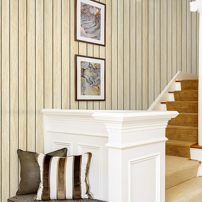 Beige Wood Wall Panels Textured Wood Slats 3D Soundproof Wall Panel | Peel and Stick Shiplap 23.62" x 110.24"Wooden Panel Walls Decor Self Adhesive Wooden Panel Wallpaper for Studio Homes Ceiling - Image 6