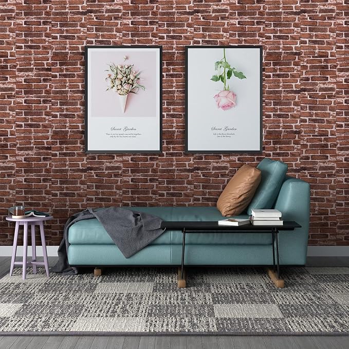 20PCS 3D Wall Panels Peel and Stick Foam 3D Brick Wallpaper Peel and Stick Red Faux Stone Wall Panel Self-Adhesive Wallpaper (20PCS, Red) - Image 2
