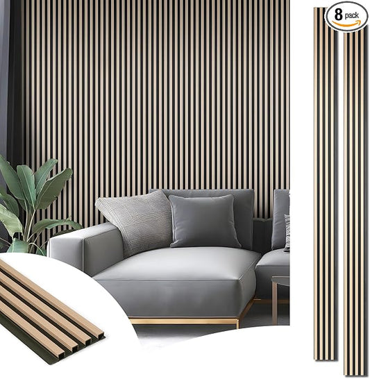 Art3d 96 x 6 Inch WPC 3D Fluted Wood Textured Slat Wall Panels, 8-Pack, Oak | Natural Wood Texture, Weather Resistant, Durable, Easy to Install, Eco-Friendly, Elegant Design, for Living Room, Bedroom by Art3d