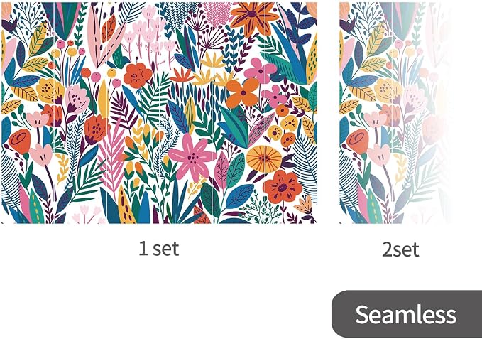 Colorful Floral Peel and Stick Wall Mural for Living Room | Extra Wide Urban Funky Wallpaper, Removable Leather Textured & Water-Resistant, Open Floor Plan, Salon Hotel Gallery - Image 4