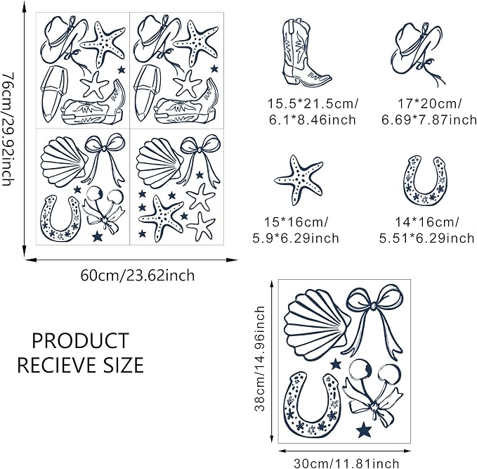 Seaside Cowgirl Wall Decals, Peel and Stick Under the Sea Coastal Cowgirl Mural, Western Beach Wall Stickers for Kids, Boys and Girls Room & Nursery Decor (Dark Blue Cowgirl Bow Wall Decals) - Image 2