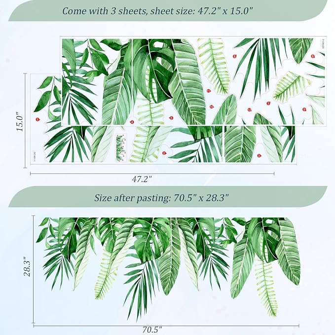Hanging Plants Leaves Wall Decals Peel and Stick, Large Floral Flowers Wall Stickers, Removable Vine Home Decor Art for Bedroom Living Room Classroom Office - Image 2