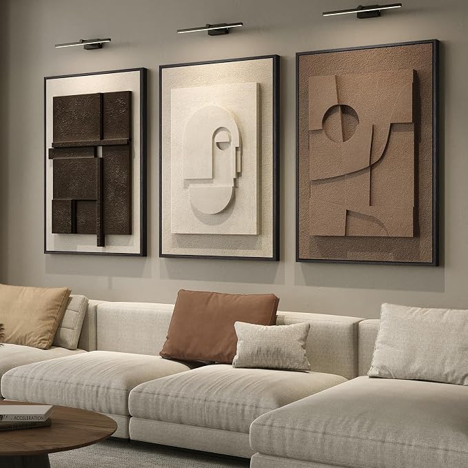3D Large Framed Brown Abstract Wall Art for Living Room, 3Piece 24x36 In | Solid Wood Frames, Sandstone Textured Artwork for Walls, Black White Geometric Sculptural Pictures Wall Decor Bedroom Office by Cuspin