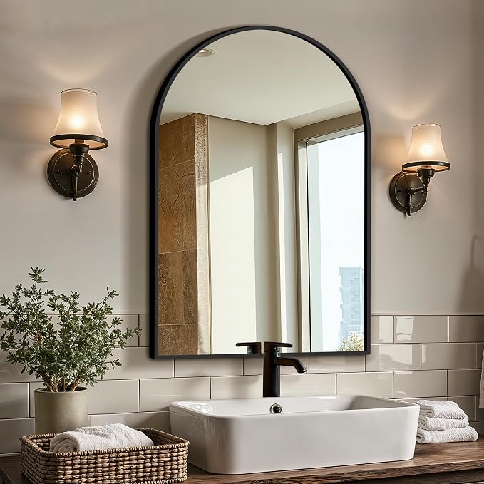 Arched Bathroom Vanity Mirror for Over Sink, 30”x20”, Black by LawadaMirror
