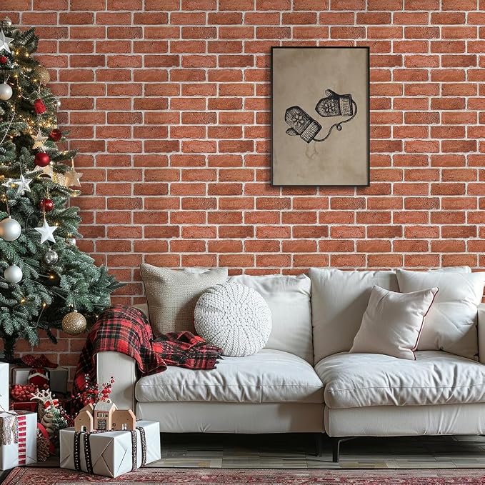 3D Peel and Stick Faux Brick Wall Panels 11.8" x 11.8" 10-Pack | Orange, Small Brick-Look Textured Sticker, Thin Lightweight PVC Self Adhesive Wall Tiles for Interior Decor, Cover 9.7 sq ft - Image 5