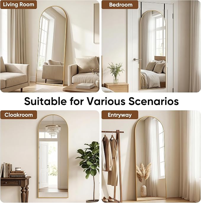 58"x20" Over The Door Mirror, Arched Full Length Mirror, Gold - Image 8