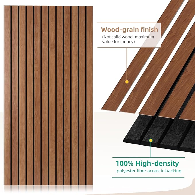 Acoustic Panels,10 Pack Sound Panels,47.2”x23.6”x0.35”,Cherry | Acoustic Wall Panels with Simulated Wood Grain Finish,Decorative Sound Dampening Panels, High-Density Polyester Fiber - Image 2