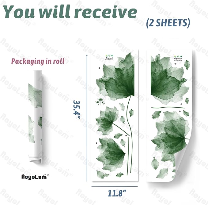 39.3'' x 32.6''Flower Petal Wall Decal Floral Wall Sticker (Green) | Removable waterproof peel and stick wall art for nursery, baby room, classroom, living room, bedroom, office and bathroom - Image 3