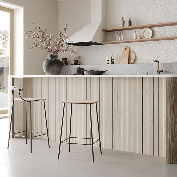 CHIHUT Sand Birch Peel and Stick Wood Slat Wall Panels 12"x79" Flexible 3D Wood Grain Thick Foam PVC Wallpaper Roll Self Adhesive Soundproof Acoustic Paneling for TV Background Ceiling Kitchen Island - Image 5