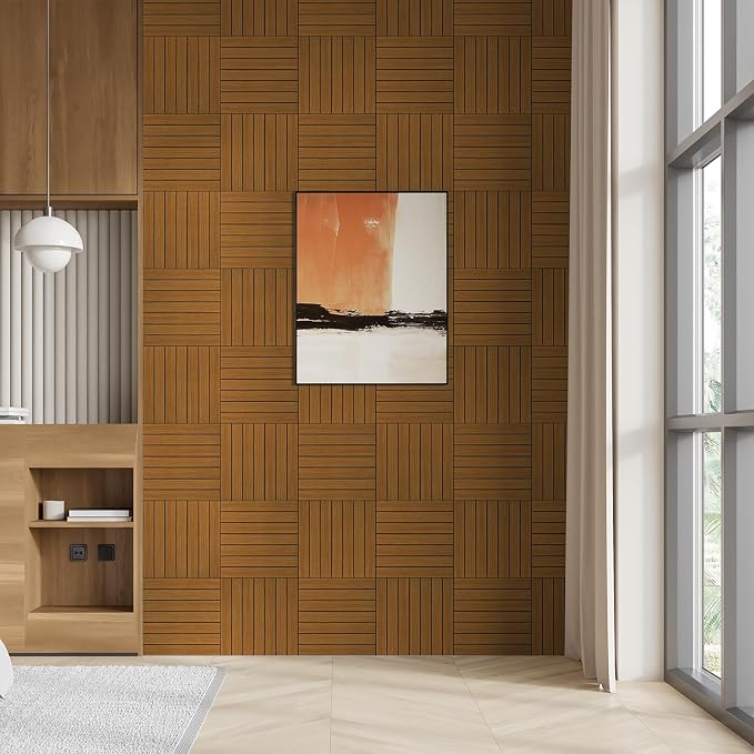 WADILE Peel and Stick Wood Slat Wall Panels 12x12in PVC 30 Pack | Decorative wall panels, self adhesive, living room, bedroom, accent wall, not real wood - Image 6