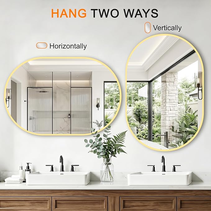 Oval Bathroom Mirror, 24"x36" Gold Vanity Mirror for Over Sink - Image 3