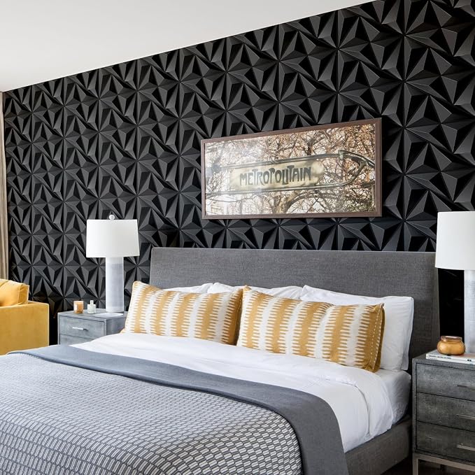 STICKGOO Black Diamond 3D Wall Panels, 12''x12'', 33 Pack | PVC Accent Wall Panels for Interior Wall Decor, Living Room, Bedroom, TV Background, Lobby, Cover 32.Sq.Ft - Image 4
