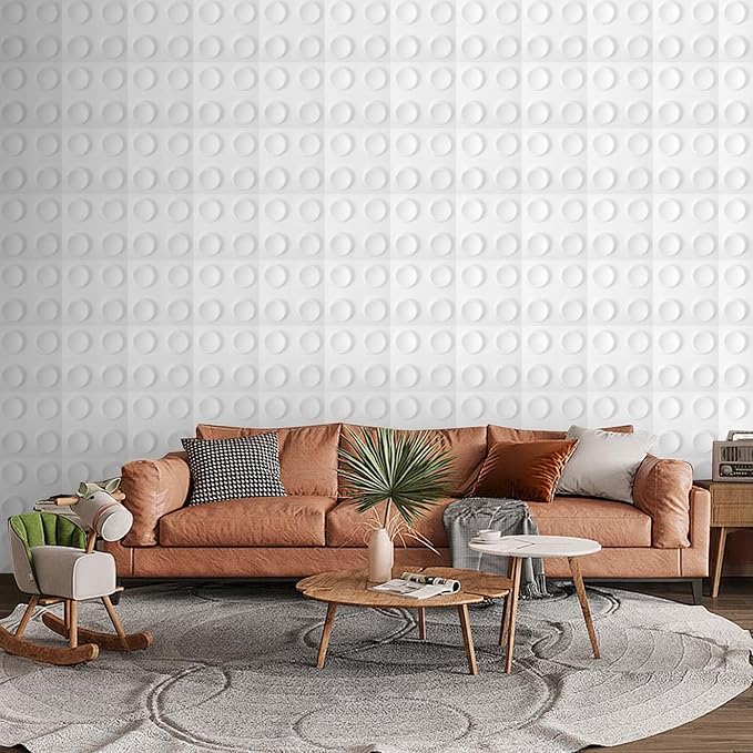 12 Pack 3D Wall Panels for Interior Wall Decor, Accent Wall Panels for Office Living Room Bedroom Hotel Lobby, 12''x12'' Fiber Cookie Wallpapers Cover 12.Sq.Ft（White） - Image 8