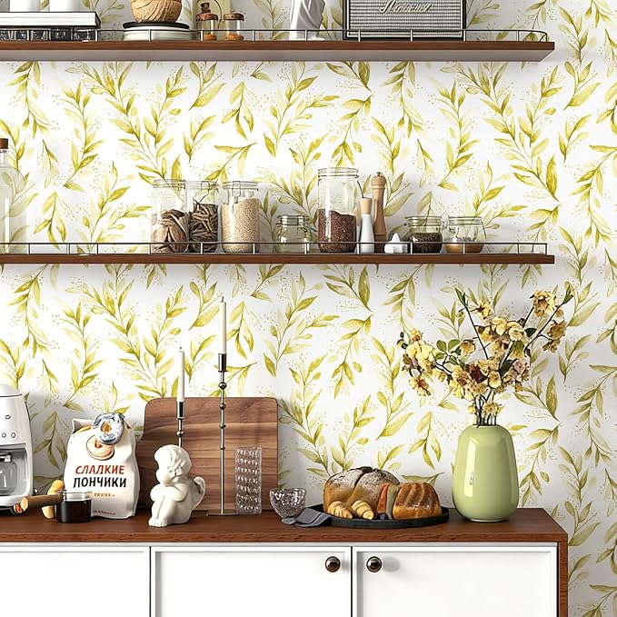 Livebor Leaf Peel and Stick Wallpaper Olive Leaf Contact Paper17.7in x 196.8in Sage Floral Wallpaper Peel and Stick Floral Leaves Contact Paper Modern Farmhouse for Bedroom Neutral Decorative - Image 4