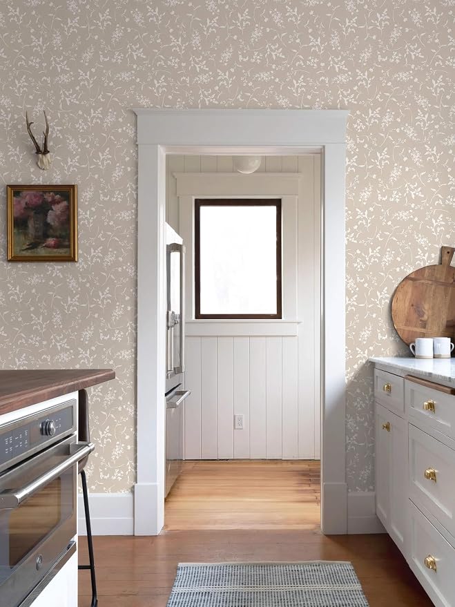Ismoon Floral Wallpaper Peel and Stick Brown Neutral Contact Paper Wildflowers Leaf Stick on Wall Paper Textured Removable Self Adhesive Vinyl Wallpaper for Bedroom Bahtroom Wall Decor 17.3x196in - Image 5