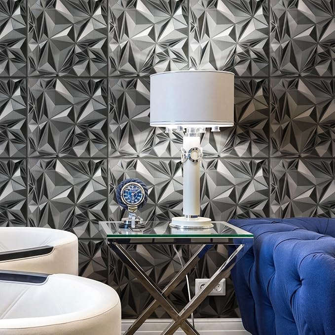 STICKGOO Diamond 3D Wall Panels, Brushed Silver,19.7"x19.7" | Decorative Wall Panels for Interior Wall Decor, PVC Accent Wall Panels, For Living Room Bedroom, Cover 32.4 Sq.Ft - Image 4