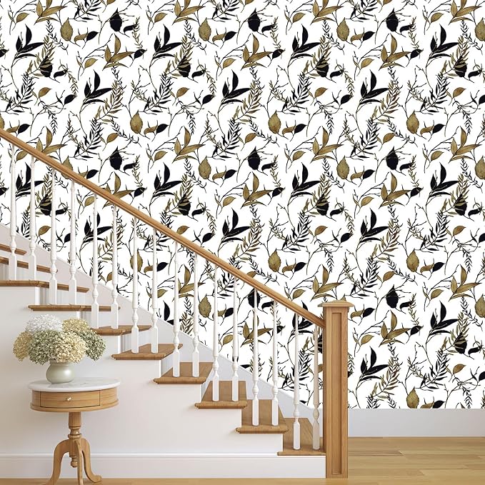 Black and Brown Leaf Peel and Stick Wallpaper 17.7in x 213in | Self-adhesive vintage removable thick waterproof wall covering for bathroom and accent walls - Image 7