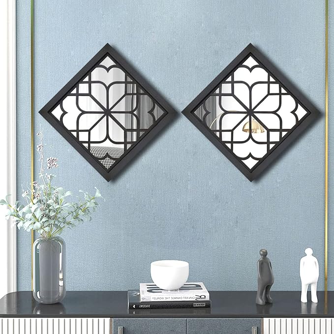 Wocred 2 PCS Square Wall Mirror,Gorgeous Rustic Farmhouse Accent Mirror,Black Entry Mirror for Bathroom Renovation,Bedrooms,Living Rooms and More(12”x12”) - Image 2