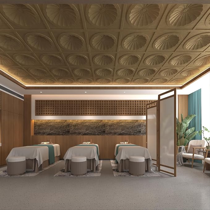 Art3dwallpanels Ceiling Tiles, 24 x 24 Inch, Antique Gold, 12 Pack | 3D Recessed Circle PVC Ceiling Panels, Fireproof Waterproof Light Tiles, 12 Pack 24"×24" Drop In Ceiling Decoration - Image 6