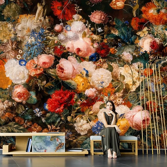 Oversized Flower Wall Murals Peel and Stick Canvas Wallpaper | Large Removable Flower Mural for Living Room Bedroom Office Home Decor and Accent Walls in Multiple Standard Sizes by ARVOTONE