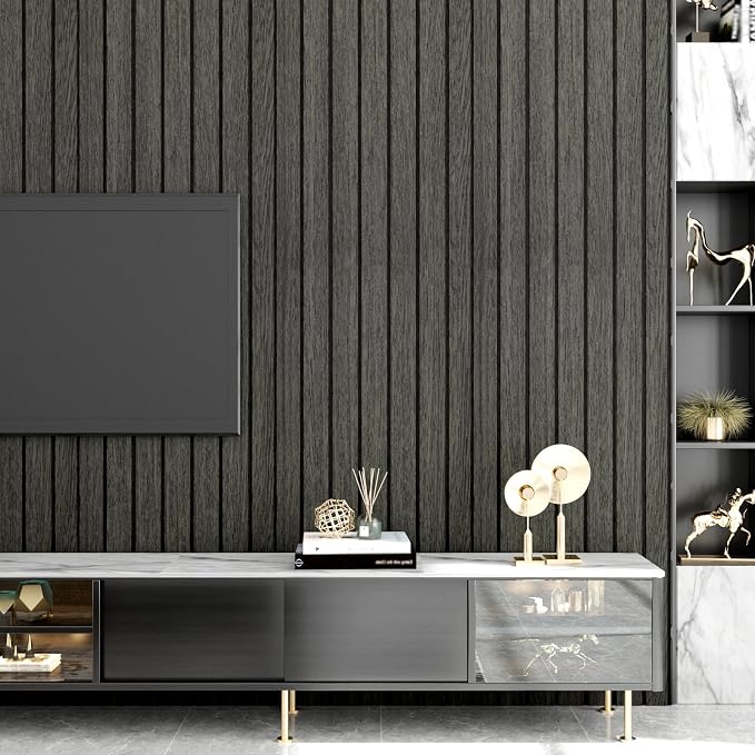 Wallercity Black/Grey Wood 3D Wall Panels Peel and Stick Faux Wooden Slat Wall Paneling Flexible Wood Panel Self Adhesive Foam Slat Acoustic Panels for Interior Walls Bedroom Living Room 11.8"x118" - Image 7