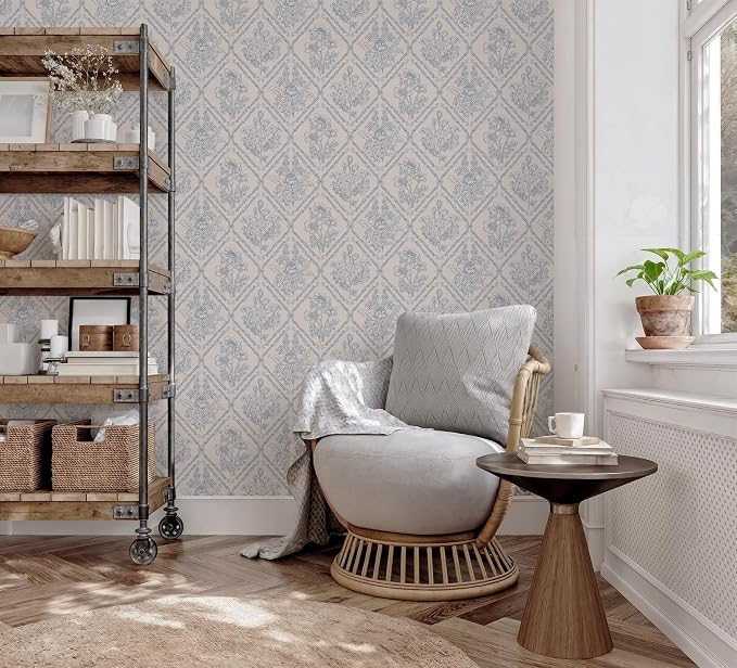 Toduso Peel and Stick Wallpaper Vintage Wall Paper Boho Contact Paper Blue Removable Wallpaper for Kitchen Bathroom Bedroom Floral Waterproof Self Adhesive Vinyl Drawer Decor 17.3"x393.7" - Image 8