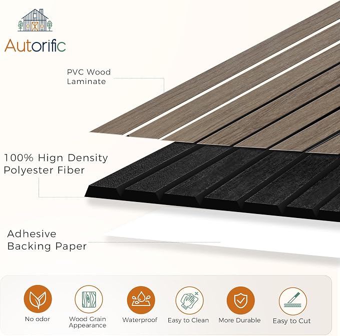 Acoustic Wall Panels, 12 Pack 11.8”x15.7”x0.35”,Rustic Walnut | Simulated PVC Wood Grain Finish,Self Adhesive Wall Panels,100% Polyester Fiber Noise Canceling Panels,Sound Proofing Panels - Image 4