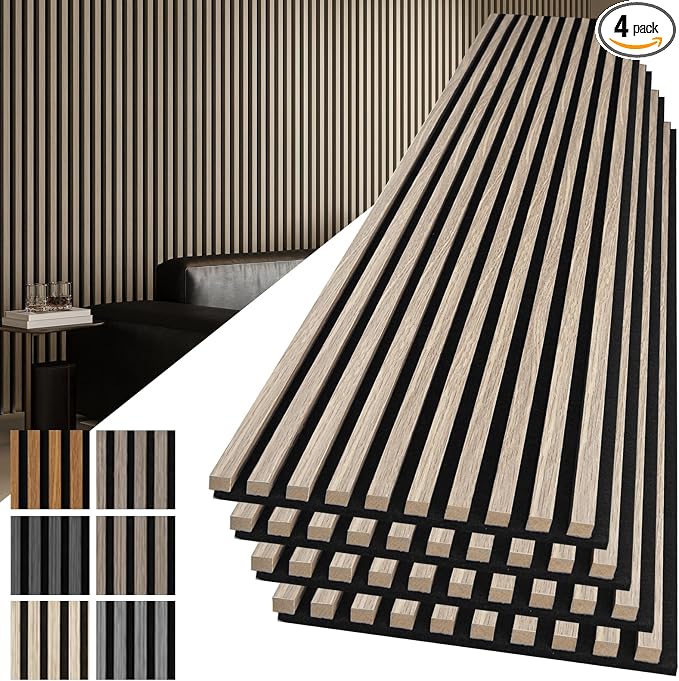 Art3d 108 x 12 in 3D Fluted Soundproof Wood Slat Wall Panel, 4-Pack, Oak | Reduce Noise, Durable, Sustainable, Moisture Resistant, Easy Mounting, Low Maintenance, Long Lasting, Home Decor, Office Use by Art3d