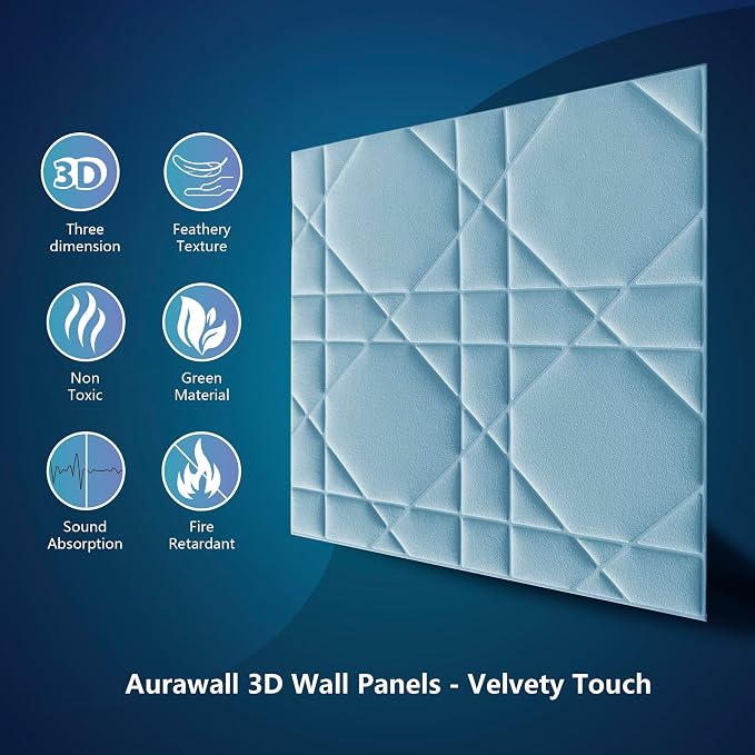 Velvet 3D wall Panels for Interior wall Decor Peel and Stick, Soundproof Geometric Textured 3D Wall Panels for Living Room, Bedroom, TV Background 17.7" x 17.7" 12pcs (Sky Blue) - Image 2