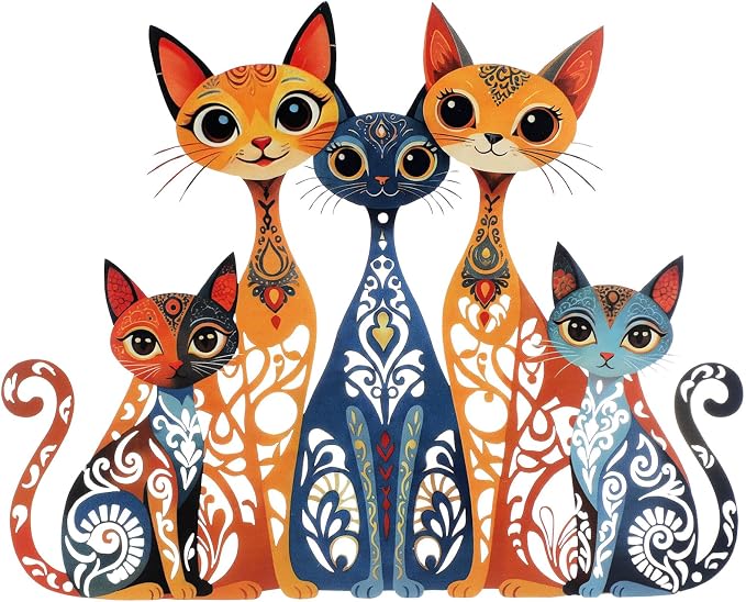 Wesiti Metal Cat Wall Decor Art Sculpture, 10.6 X 13.15 Inches Colorful | Retro Mid Century Design for Cat Lovers, Iron Wall Art for Living Room Bedroom Kitchen Office, Stylish Home Decor by Unteilti