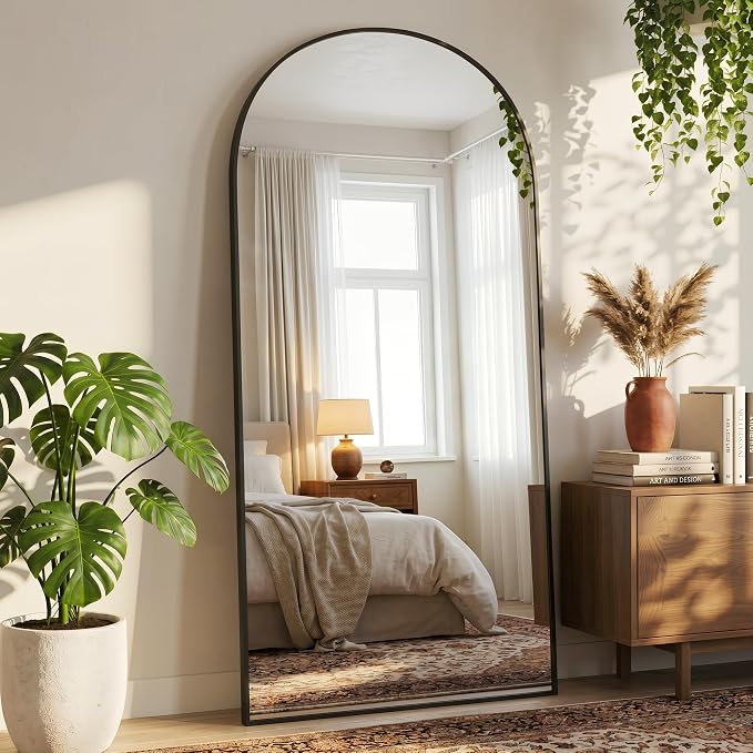 76"x34" Arched Full Length Mirror, Full Body Floor Mirror, Black - Image 3