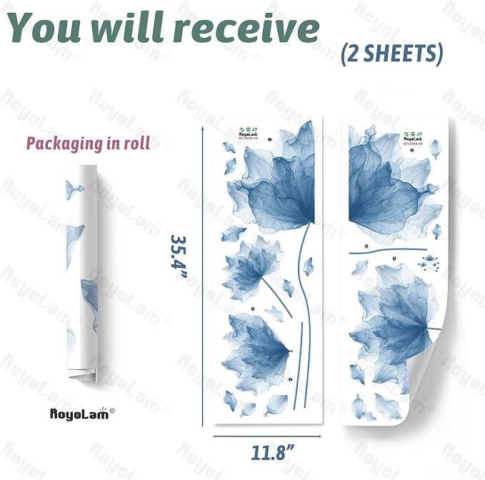 39.3'' x 32.6''Flower Petal Wall Decal Floral Wall Sticker (Blue) | Removable waterproof peel and stick wall art for nursery, baby room, classroom, living room, bedroom, office and bathroom - Image 4