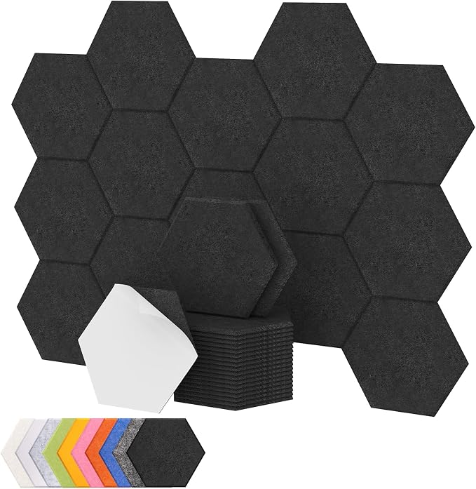 18 Pack High Density Hexagon Acoustic Panels, TONOR 12"x 10"x 0.4" Soundproof Wall Panels, Sound Absorbing Panels for Interior Wall Décor, Peel and Stick Modern for Studio, Office, Home, Black by TONOR