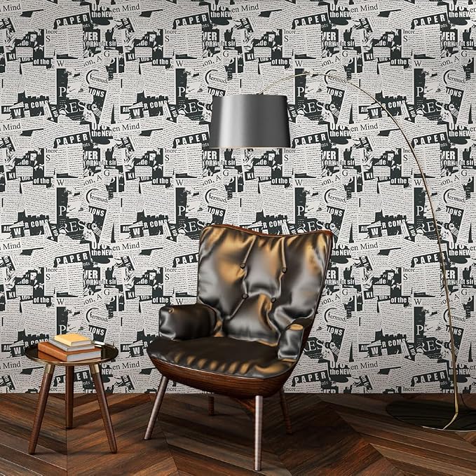 Black and White Vintage Newspaper Script News Modern Peel and Stick Wallpaper Wall Decor Self Adhesive Wall Paper Stick on Easy Peel Off Contact Paper for Renter Bedroom Apartment - Image 4