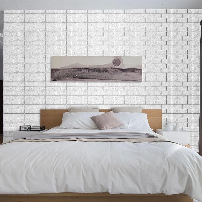 3D Wall Panels Peel and Stick in White, 20 PCS XPE Foam 3D Wallpaper, Faux Brick Wall Panels for Bedroom, Stairs, Kitchen - Image 6
