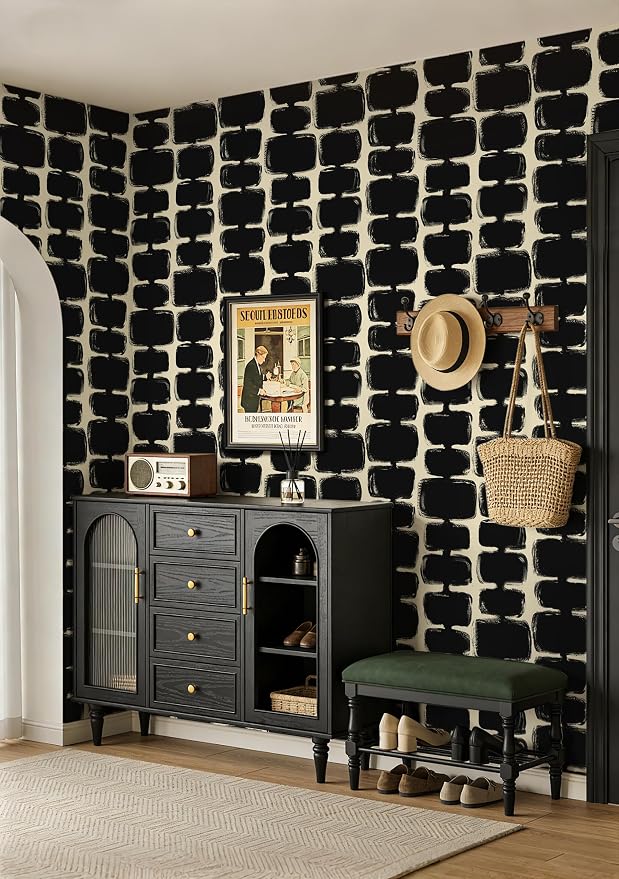 Safiyya 17.3"x393" Peel and Stick Wallpaper Black and Cream White Contact Paper Mid Century Modern Abstract Geometric Wall Paper Self Adhesive Removable Wallpaper for Bathroom and Bedroom Vinyl - Image 8