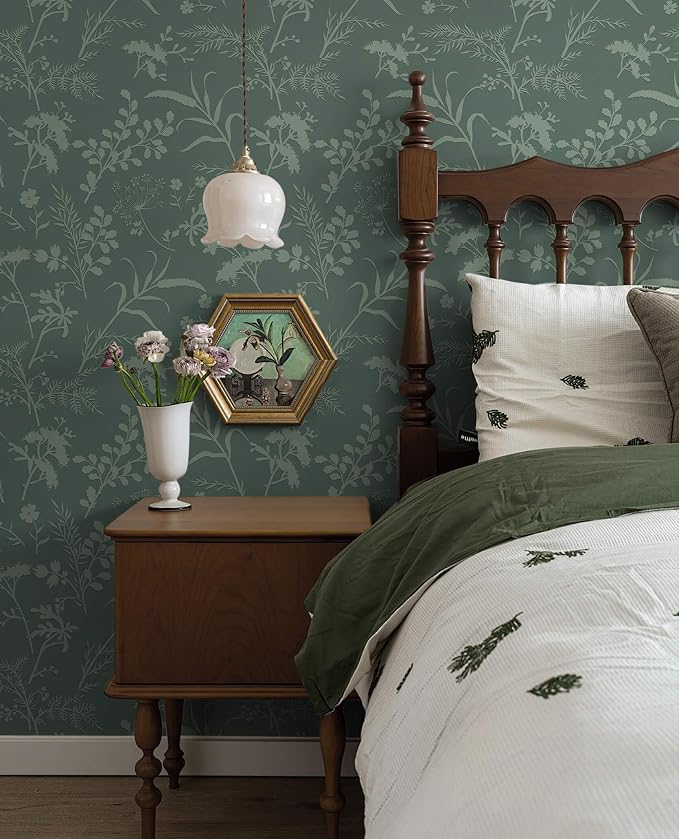 Heroad Sage Green Peel and Stick Wallpaper Boho Floral Contact Paper for Cabinets Waterproof Leaf Removable Wallpaper Self Adhesive Decorative Wall Paper for Bedroom Bathroom Walls 17.3''x393'' - Image 5