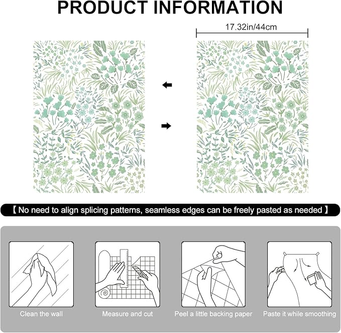 SOON AFTER Green Boho Neutral Floral Peel and Stick Wallpaper, 17.3" x 472" Removable & Waterproof Vinyl Wallpaper, Flower Self-Adhesive Contact Paper for Nursery Bedroom Cabinets - Image 2