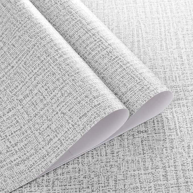 Grey Grasscloth Peel and Stick Wallpaper Fabric Paper 17.7in x 197in | Faux Linen Vintage Wallpaper Textured Removable Wall Paper Grass Cloth Cabinets Bedroom for Cabinet Self Adhesive Vinyl - Image 5