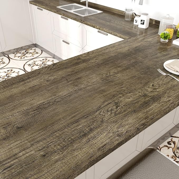 WESTICK Brown Wood Contact Paper Peel and Stick Countertops Waterproof Wood Wallpaper Self Adhesive Wooden Contact Paper Rustic Wooden Grain Vinyl Wrap for Tables Desk Kitchen Cabinets 78" x 15.8" by WESTICK
