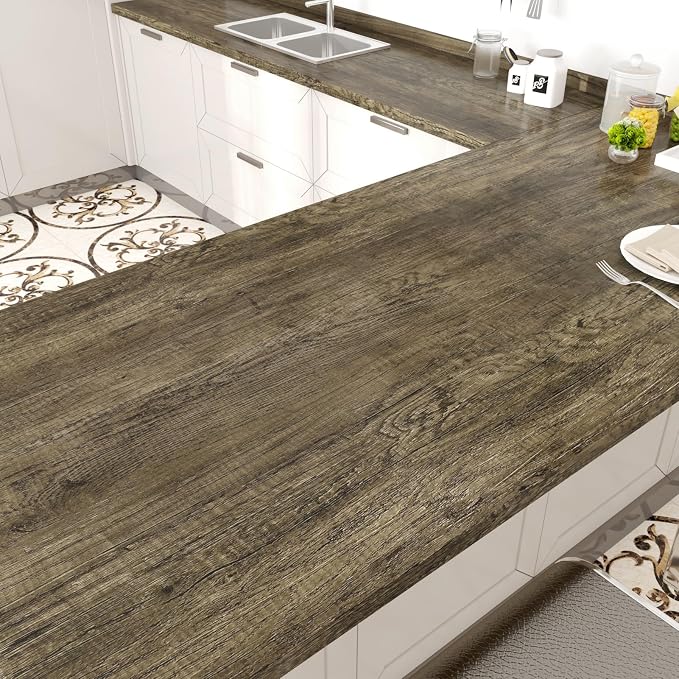 WESTICK Brown Wood Peel and Stick Countertop Wallpaper Waterproof Wood Contact Paper 15.8" x 196" Self Adhesive Removable Wooden Grain Vinyl Wrap for Dining Tables Kitchen Cabinets Bathroom Sink by WESTICK