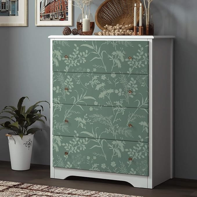 Heroad Sage Green Peel and Stick Wallpaper Boho Floral Contact Paper for Cabinets Waterproof Leaf Removable Wallpaper Self Adhesive Decorative Wall Paper for Bedroom Bathroom Walls 17.3''x393'' - Image 2