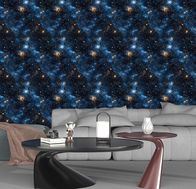 Laatse Dark Starry Sky Wallpaper Peel and Stick 17.5"x 118",Black/Blue | Self Adhesive/Removable/Waterproof/Thick Vinyl Contact Paper for Bathroom Bedroom Shelf Cabinet Drawer,Prepasted,Easy Peel - Image 8
