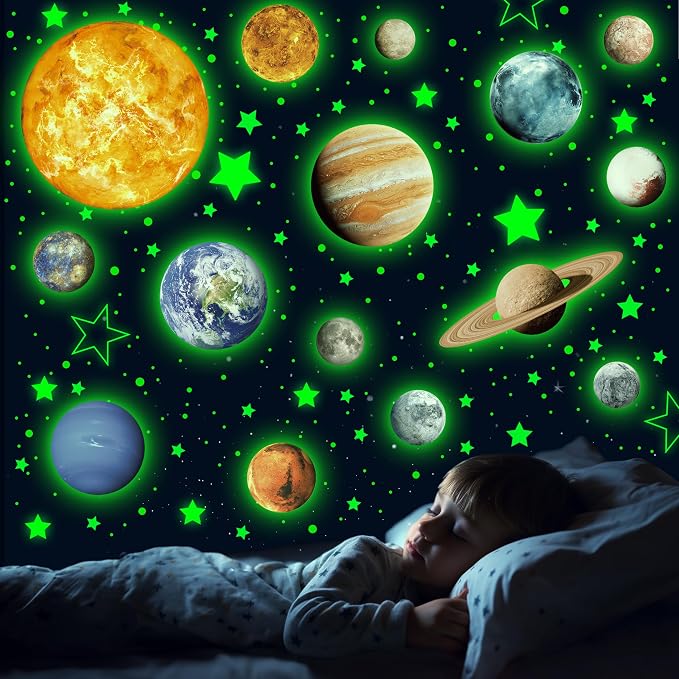 Solar System Wall Decals Glow in The Dark Stars 780 PCS, Glowing Planets Stickers for Ceiling, Nursery Wall Stickers for Bedroom, Kids Room Decorations (Green) by Robmoda