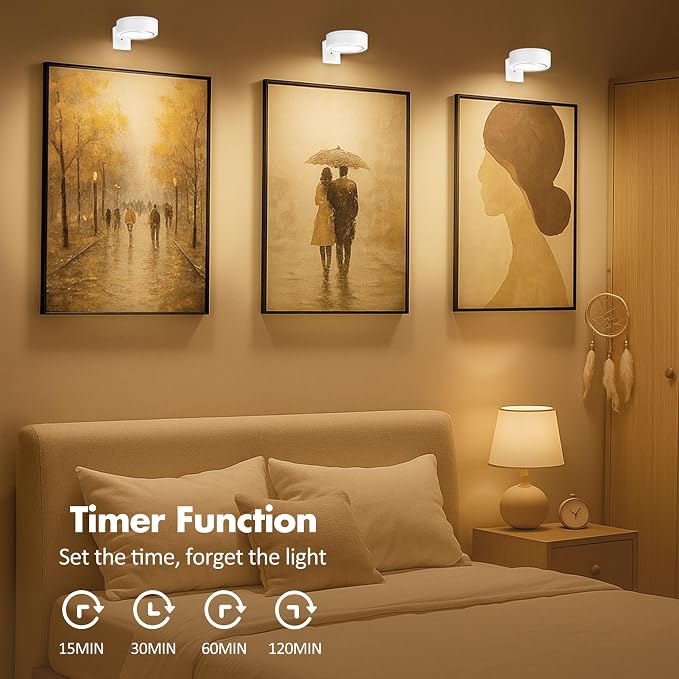 Picture Lights for Wall, Wireless Poster Lights Battery Operated, White | LED Magnetic Painting Light with Remote Dimmable, Timer＆3 Lighting Modes, Art Display Puck Light for Frame Portrait, 3 Pack - Image 8