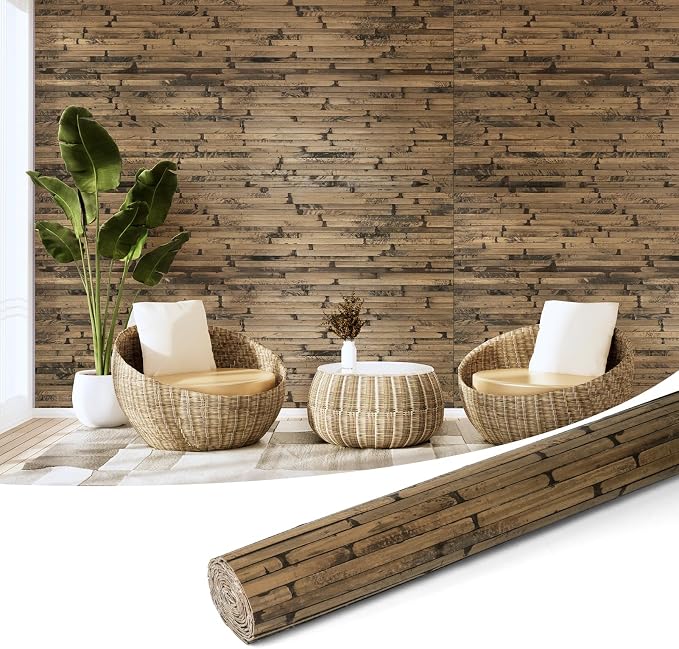 Art3d 48 x 96 in Pole Wrap Natural Bamboo Wall Panel, 1-Pack, Dark Burned | Renewable Raw Board, Waterproof, No Emission, Wear-Resistant, Freely Cuttable, Stylish Wall Decor for Bedroom and Office by Art3d